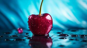 photo de Cerise fruit moitié contre une coloré abstrait Contexte. génératif ai