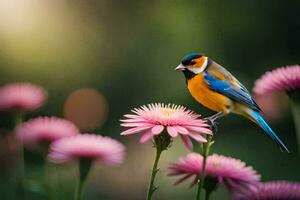 photo fond d'écran fleurs, le ciel, oiseau, oiseau, oiseau, oiseau, oiseau, oiseau,. généré par ai