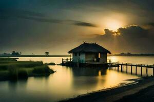 le maison sur le lac. généré par ai photo