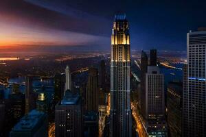 le vue de le Haut de le Empire Etat bâtiment à le coucher du soleil. généré par ai photo