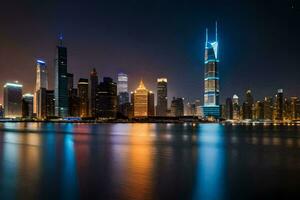 le ville horizon à nuit dans shanghaï. généré par ai photo