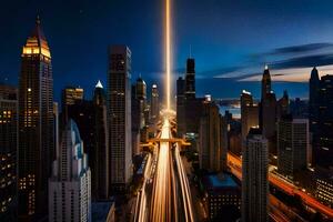 une longue exposition photo de une ville à nuit. généré par ai