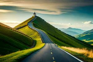 le route à le phare. généré par ai photo