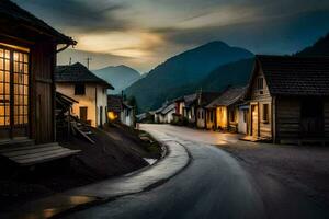 une rue dans le montagnes à crépuscule. généré par ai photo