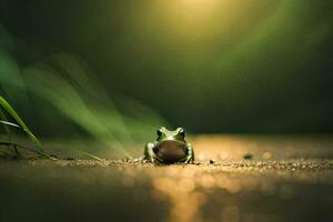 une grenouille séance sur le sol dans le sombre. généré par ai photo