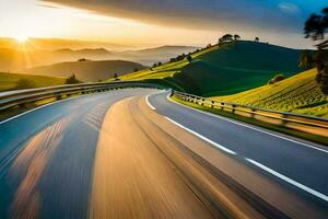 une Autoroute avec le Soleil réglage derrière il. généré par ai photo