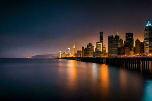 le Chicago horizon à nuit. généré par ai photo