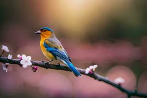 photo fond d'écran le ciel, oiseau, printemps, fleurs, le soleil, oiseau, printemps, le. généré par ai