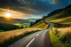 le route à le le coucher du soleil. généré par ai photo