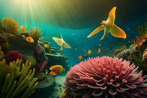 une coloré sous-marin scène avec poisson et coraux. généré par ai photo