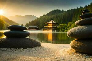le Zen jardin dans Chine. généré par ai photo