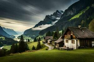 le maison dans le montagnes. généré par ai photo