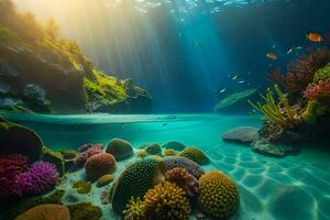 une corail récif et poisson dans le océan. généré par ai photo