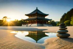 le pagode dans le le coucher du soleil. généré par ai photo