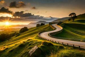 le route à le le coucher du soleil. généré par ai photo