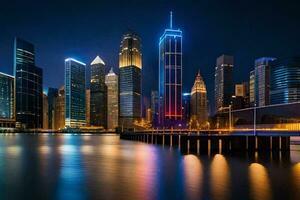 le ville horizon à nuit dans Hong Kong. généré par ai photo