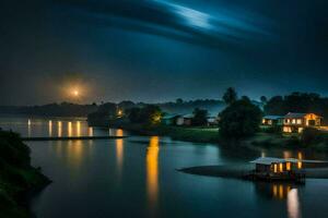 photo fond d'écran le ciel, lune, rivière, clair de lune, le clair de lune, le lune,. généré par ai