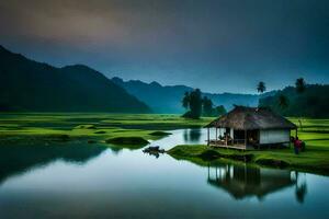 le maison sur le l'eau. généré par ai photo