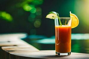 une verre de Orange jus avec une tranche de citron vert sur le côté. généré par ai photo