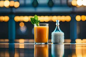 une verre de Orange jus séance sur une tableau. généré par ai photo