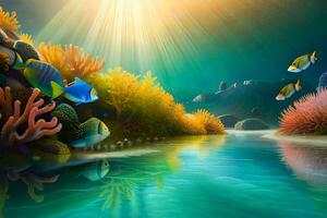 un sous-marin scène avec poisson et corail récifs. généré par ai photo