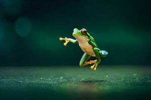 une grenouille sauter dans le air. généré par ai photo