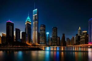 le Chicago horizon à nuit. généré par ai photo