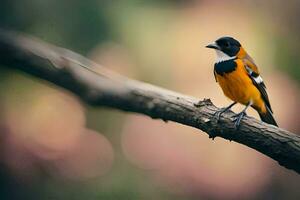 une petit oiseau est séance sur une branche. généré par ai photo