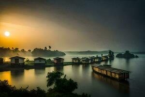 le lever du soleil plus de le l'eau. généré par ai photo