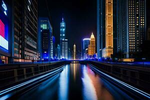 une longue exposition photographier de une ville à nuit. généré par ai photo