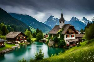 le village de Suisse Alpes. généré par ai photo
