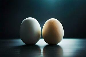 deux des œufs sont montré sur une foncé surface. généré par ai photo