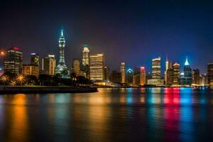 le Shanghai horizon à nuit. généré par ai photo