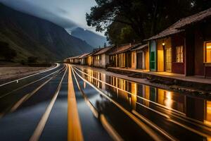 une longue exposition photographier de une route dans le montagnes. généré par ai photo