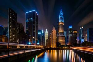 le Chicago horizon à nuit. généré par ai photo