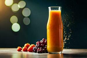 une verre de Orange jus avec baies et une éclaboussure de jus. généré par ai photo