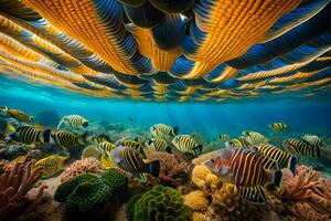 sous-marin scène avec coloré poisson et coraux. généré par ai photo