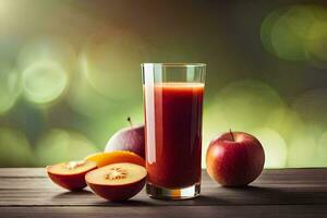 une verre de jus avec pommes et des oranges. généré par ai photo