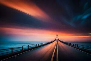 une longue exposition photographier de une pont plus de le océan. généré par ai photo