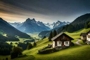 le maison dans le montagnes. généré par ai photo