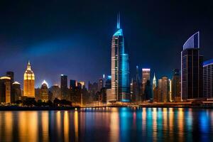 le ville horizon à nuit dans Dubai. généré par ai photo