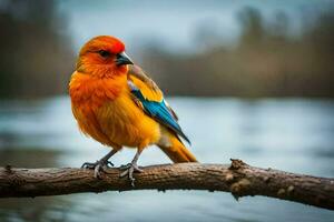 photo fond d'écran oiseau, le ciel, eau, oiseau, orange, oiseau, oiseau, oiseau,. généré par ai