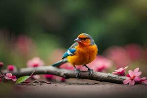 photo fond d'écran oiseau, fleurs, le fleur, le oiseau, le fleur, le oiseau, le. généré par ai