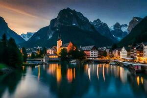 le ville de lauchberg dans le Suisse Alpes à crépuscule. généré par ai photo