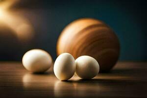 Trois des œufs sur une en bois tableau. généré par ai photo