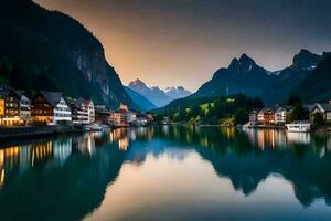 le ville de Hallstatt, L'Autriche. généré par ai photo