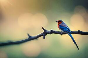 une petit oiseau est assis sur une branche dans le Soleil. généré par ai photo