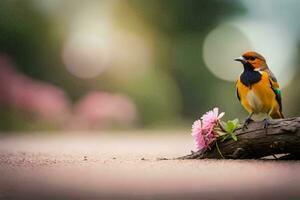 photo fond d'écran oiseau, le fleur, le oiseau, le fleur, le oiseau, le fleur,. généré par ai