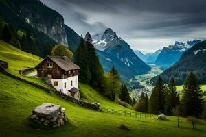 le maison dans le montagnes. généré par ai photo