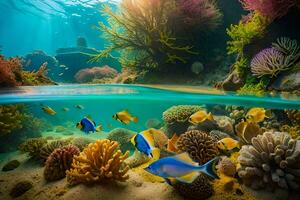 une corail récif avec poisson et coraux. généré par ai photo